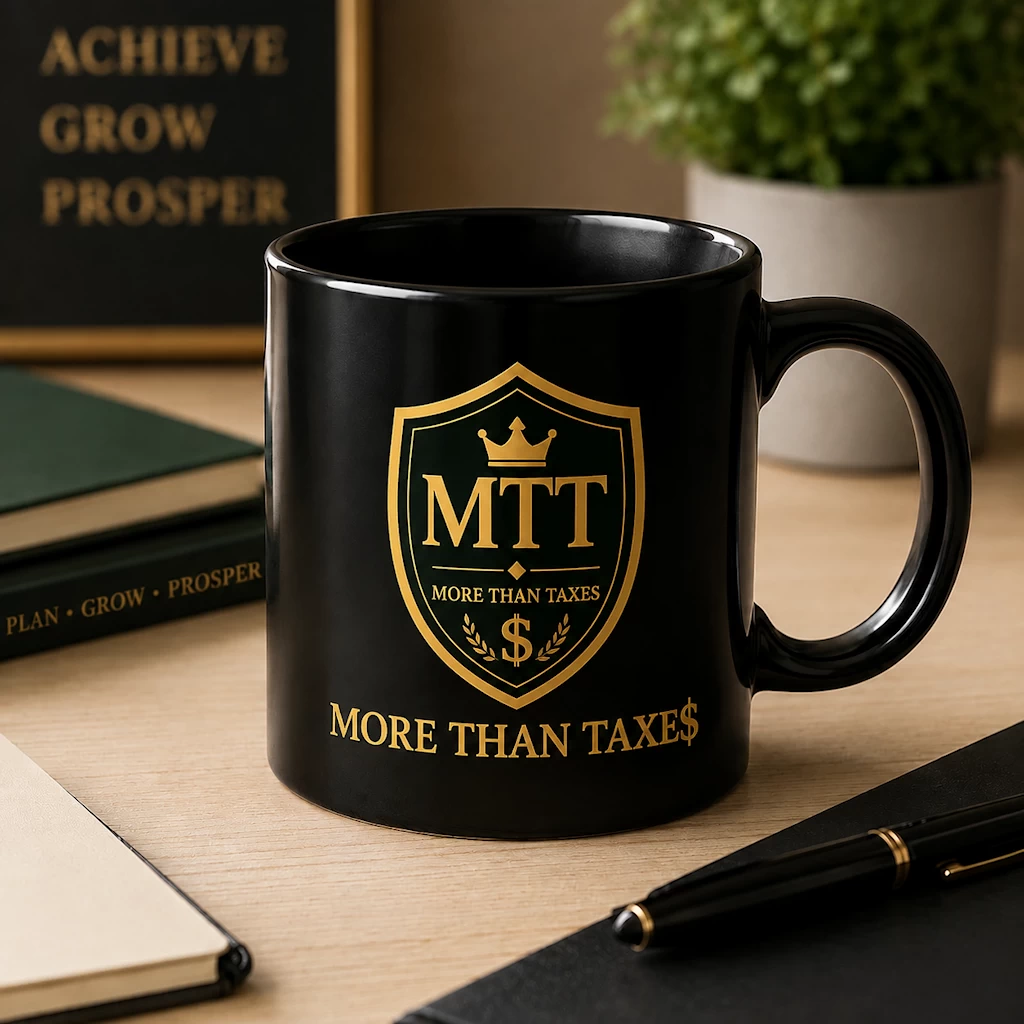 More Than Taxe$ branded mug